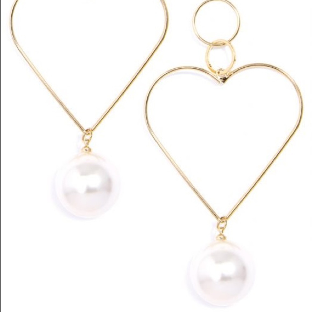 Heart And Pearl Statement Drop Earrings